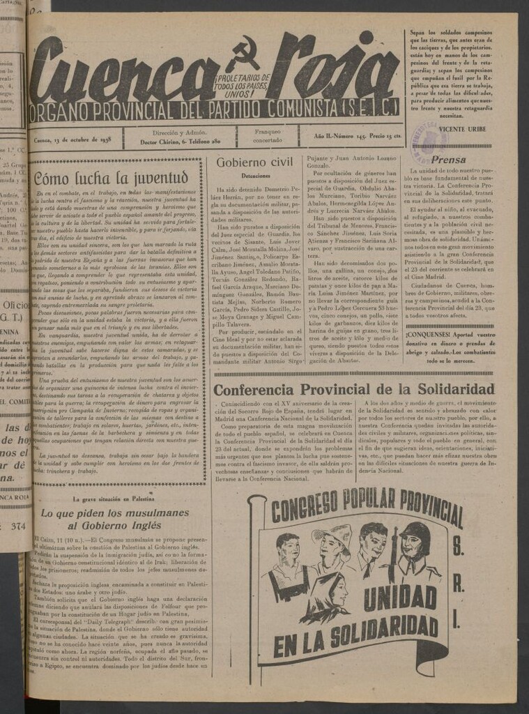 Miniatura de Cuenca Roja : órgano del Partido Comunista del 13 de octubre de 1938