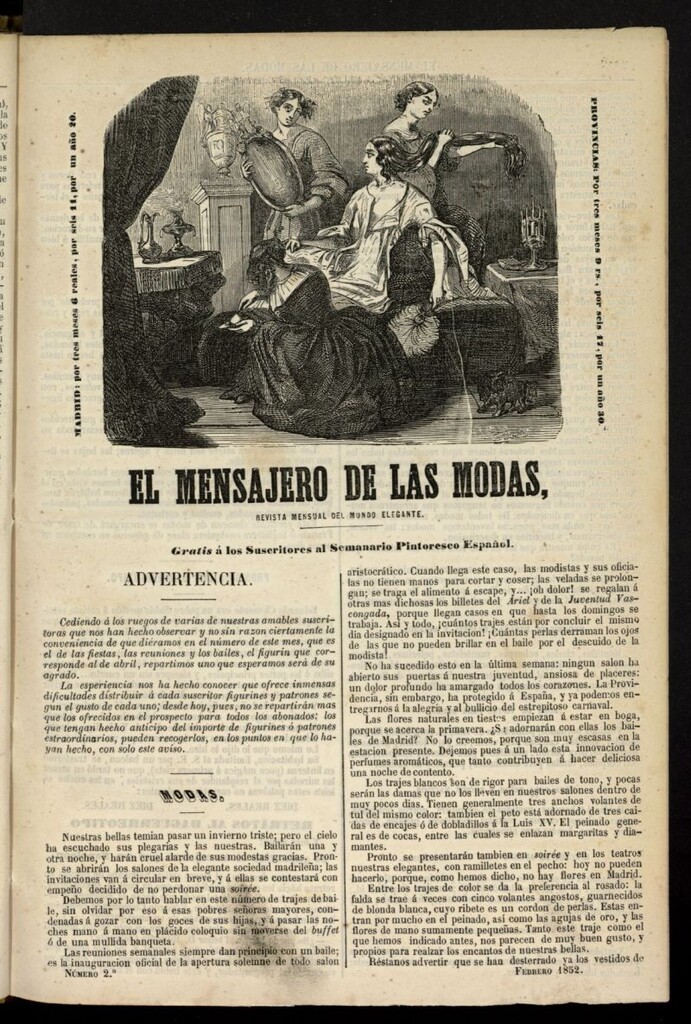 Miniatura de El Mensajero de las Modas de febrero de 1852, nº 2
