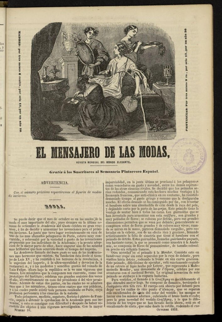 Miniatura de El Mensajero de las Modas de octubre de 1852, nº 10