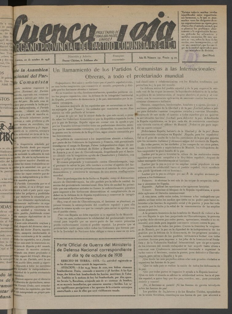 Miniatura de Cuenca Roja : órgano del Partido Comunista del 20 de octubre de 1938