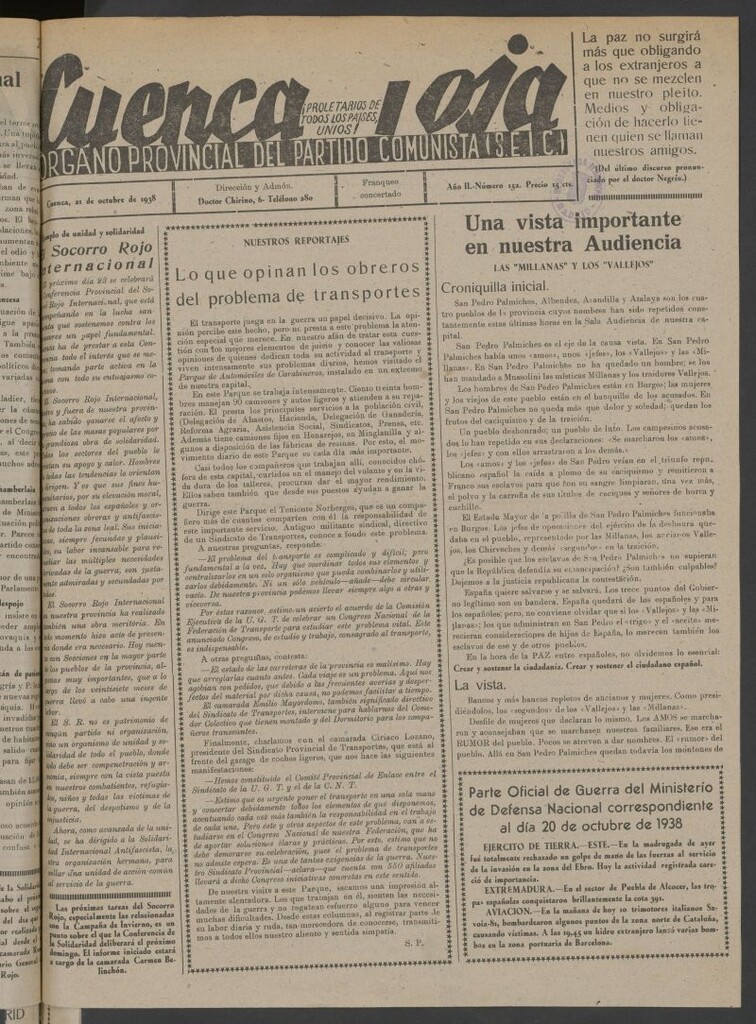Miniatura de Cuenca Roja : órgano del Partido Comunista del 21 de octubre de 1938