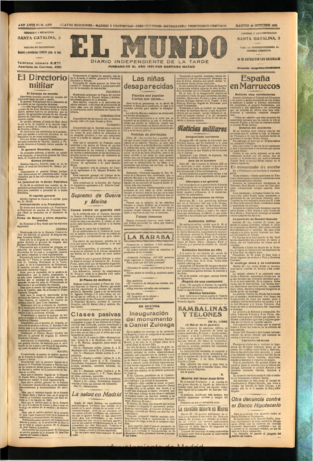 Miniatura de El Mundo del 28 de octubre de 1924