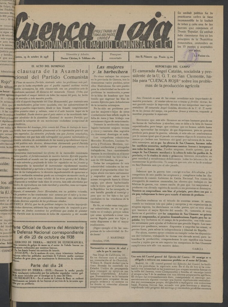 Miniatura de Cuenca Roja : órgano del Partido Comunista del 25 de octubre de 1938