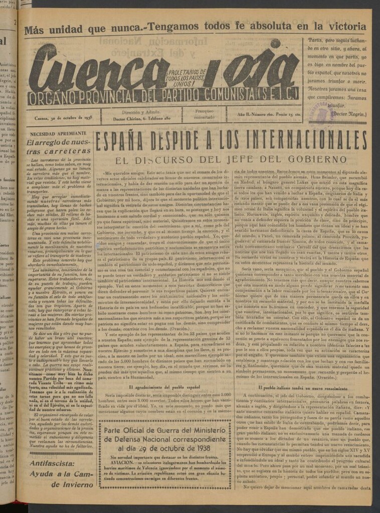 Miniatura de Cuenca Roja : órgano del Partido Comunista del 30 de octubre de 1938