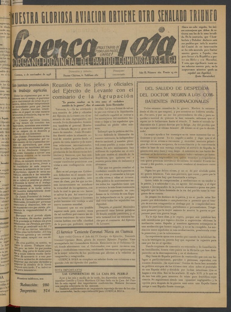 Miniatura de Cuenca Roja : órgano del Partido Comunista del 2 de noviembre de 1938