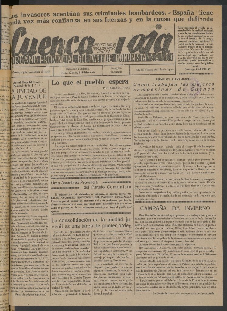 Miniatura de Cuenca Roja : órgano del Partido Comunista del 24 de noviembre de 1938