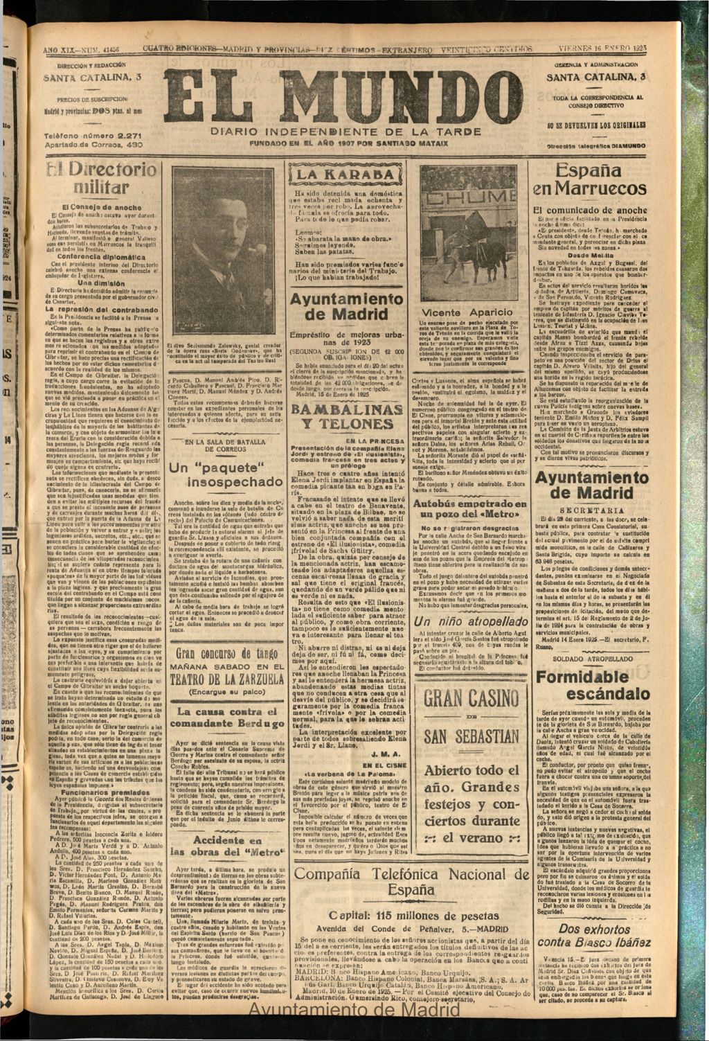 Miniatura de El Mundo del 16 de enero de 1925