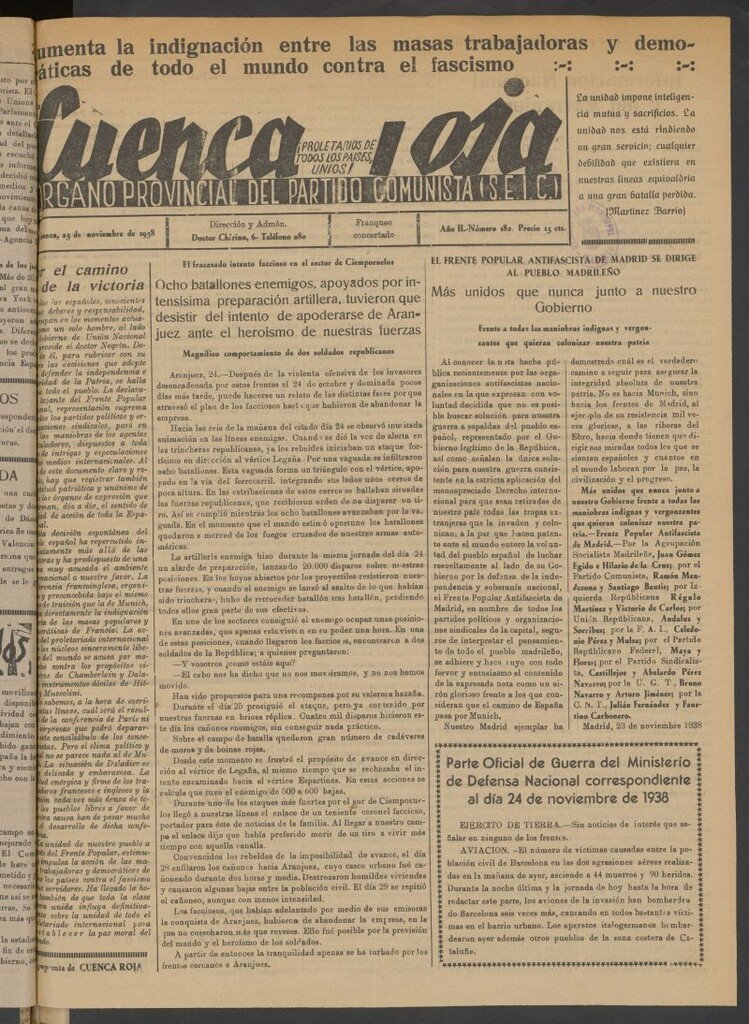 Miniatura de Cuenca Roja : órgano del Partido Comunista del 25 de noviembre de1938