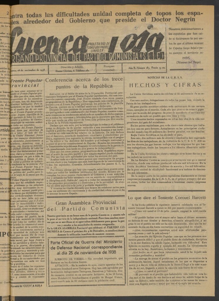 Miniatura de Cuenca Roja : órgano del Partido Comunista del 26 de noviembre de1938