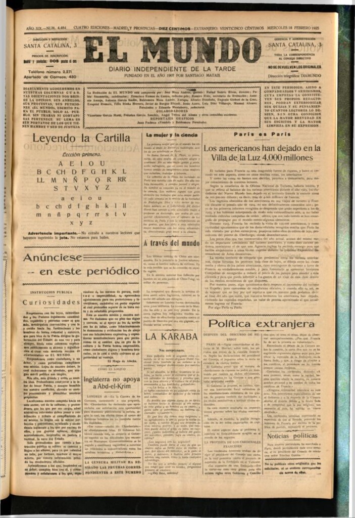 Miniatura de El Mundo del 18 de febrero de 1925