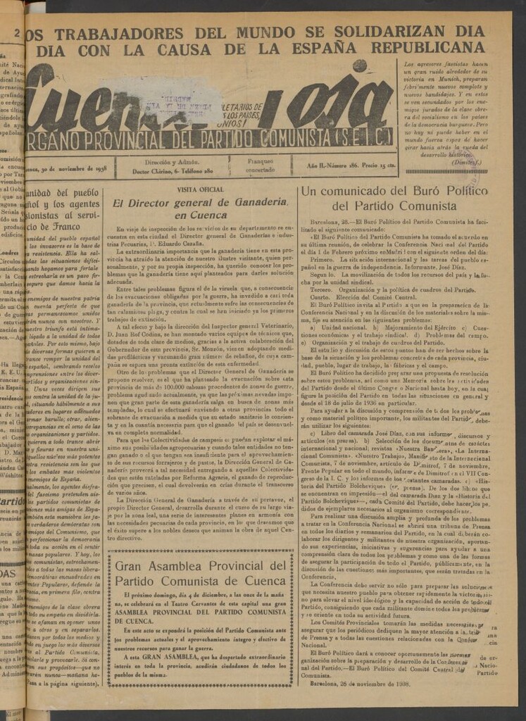 Miniatura de Cuenca Roja : órgano del Partido Comunista del 30 de noviembre de 1938