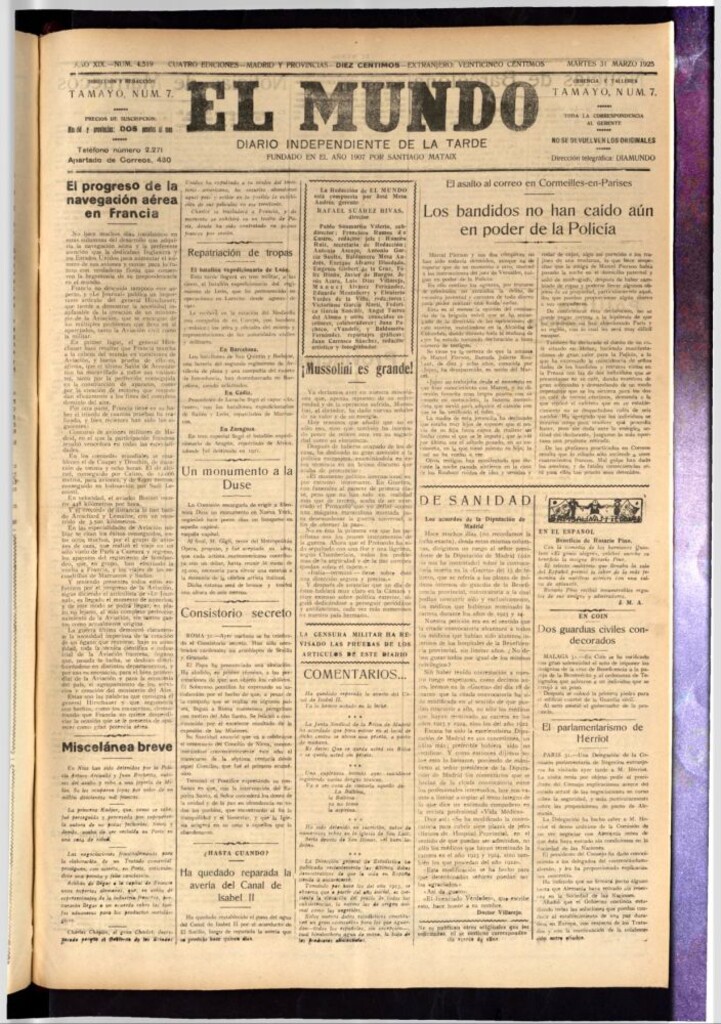 Miniatura de El Mundo del 31 de marzo de 1925