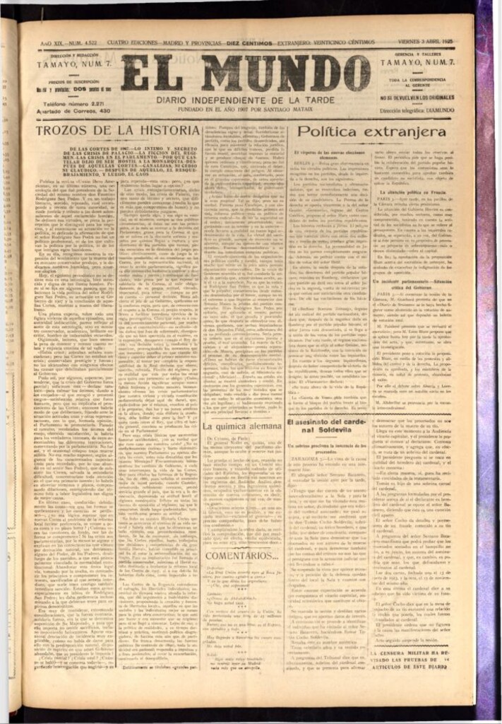 Miniatura de El Mundo del 3 de abril de 1925