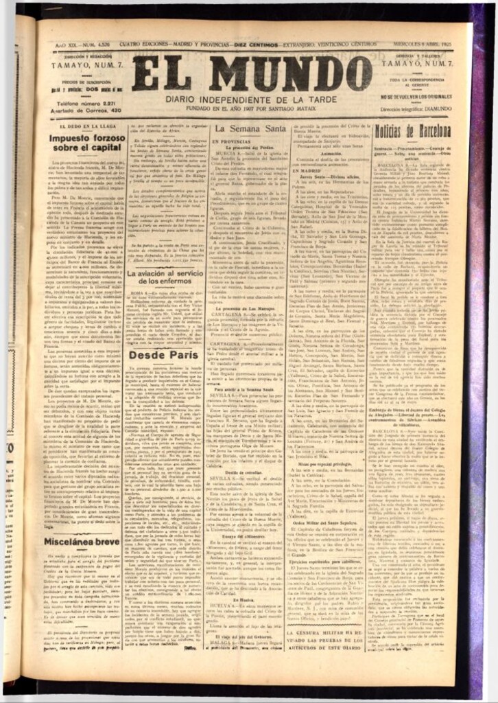 Miniatura de El Mundo del 8 de abril de 1925