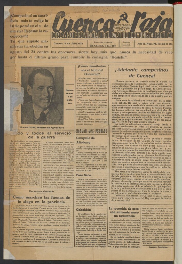 Miniatura de Cuenca Roja : órgano del Partido Comunista del 8 de julio de 1938