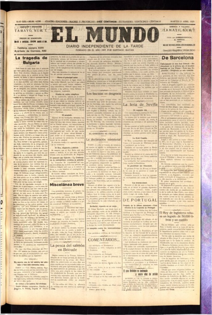 Miniatura de El Mundo del 21 de abril de 1925