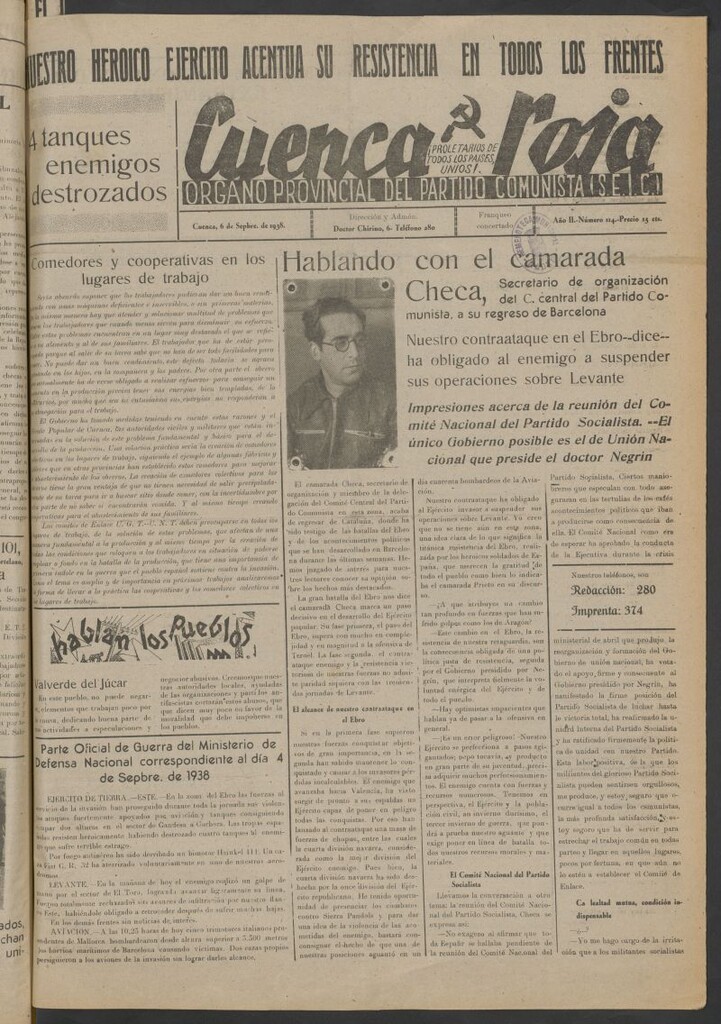 Miniatura de Cuenca Roja : órgano del Partido Comunista del 6 de septiembre de 1938