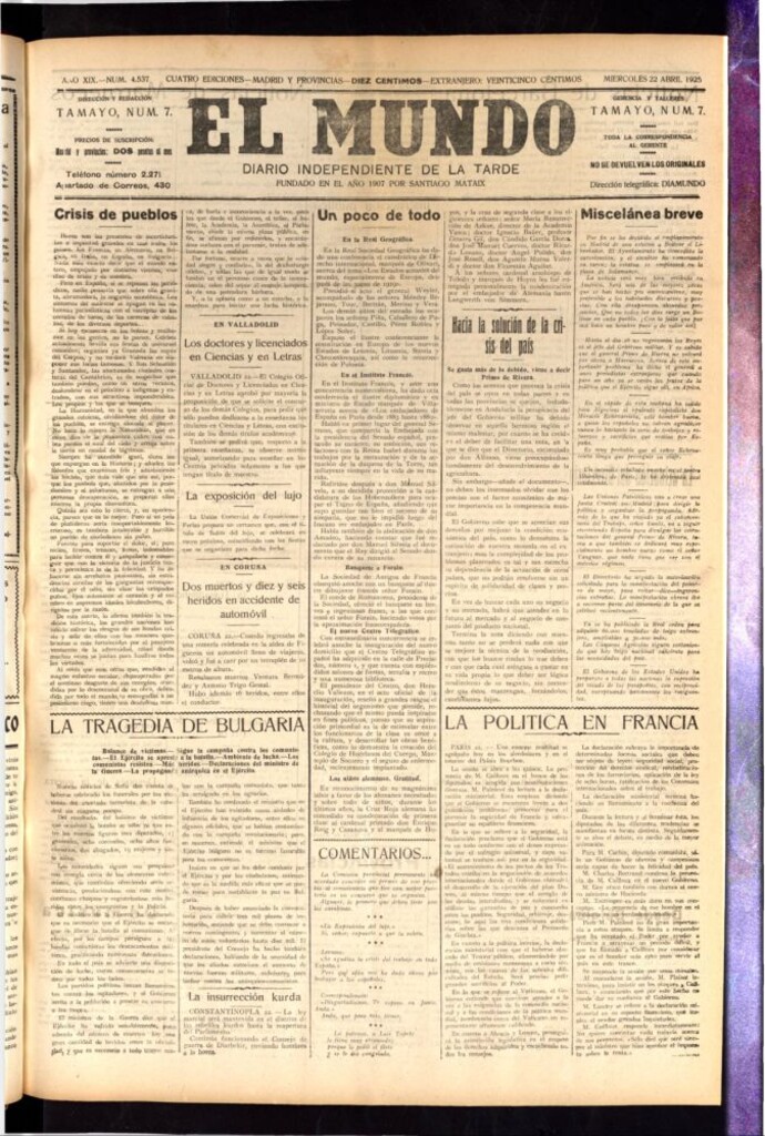 Miniatura de El Mundo del 22 de abril de 1925