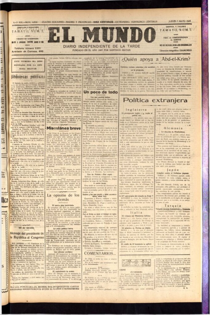 Miniatura de El Mundo del 7 de mayo de 1925