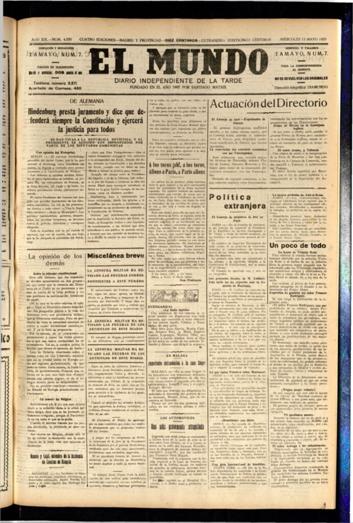 Miniatura de El Mundo del 13 de mayo de 1925