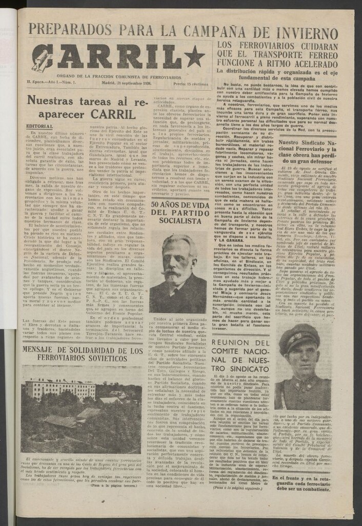 Miniatura de Carril : Organo de la Fracción Comunista de Ferroviarios del 21 de septiembre de 1938