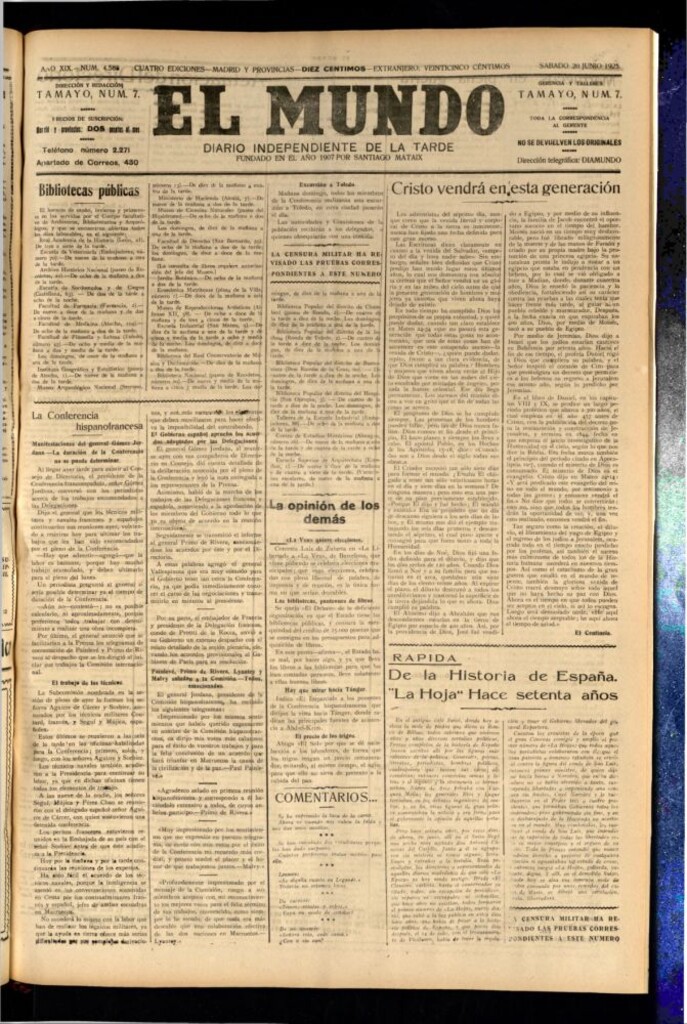 Miniatura de El Mundo del 20 de junio de 1925