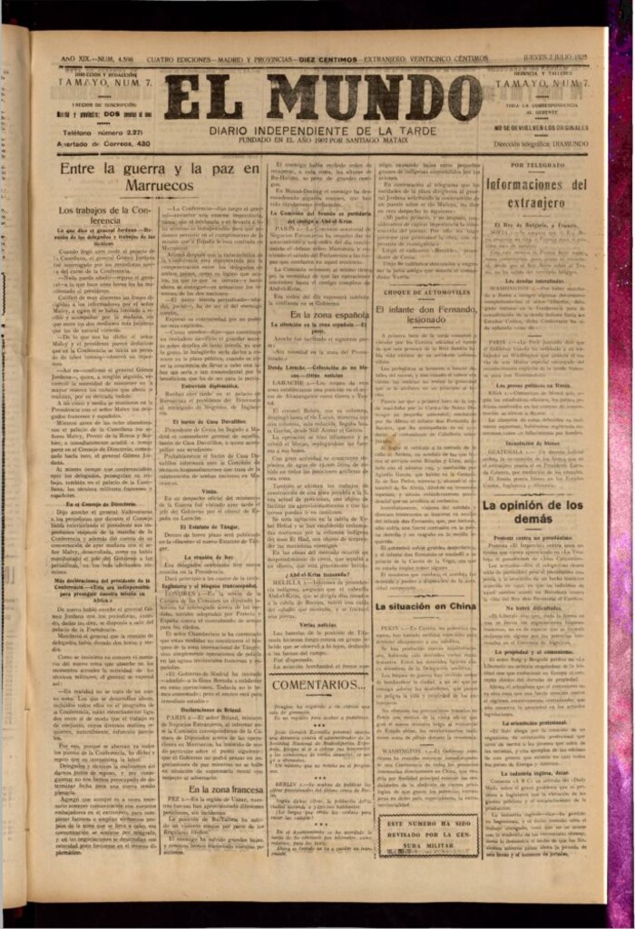 Miniatura de El Mundo del 2 de julio de 1925
