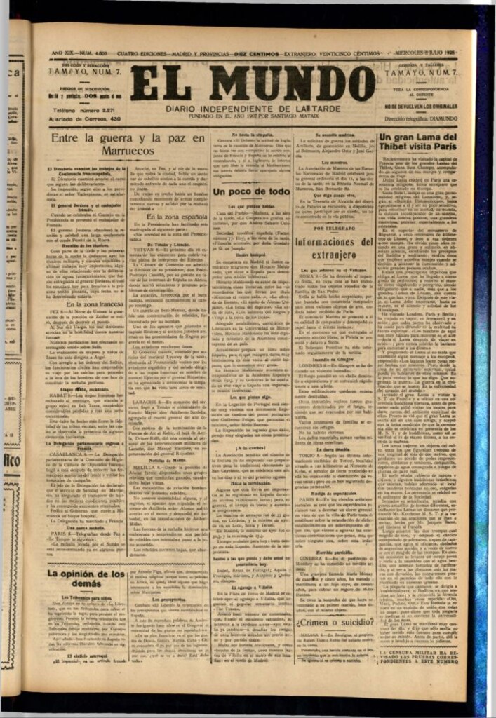Miniatura de El Mundo del 8 de julio de 1925