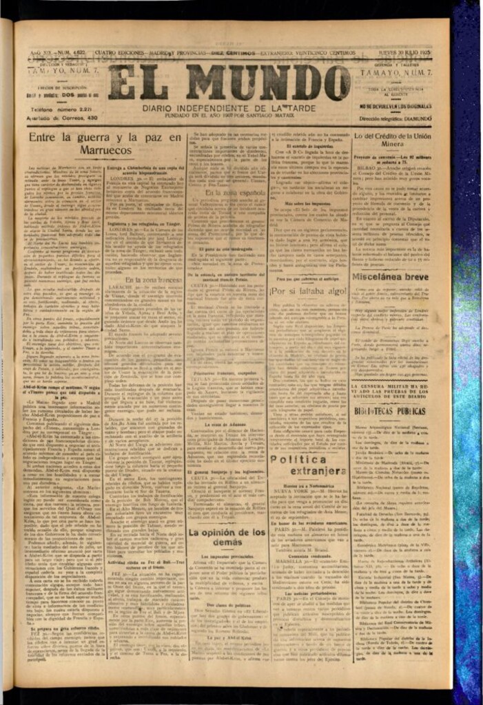 Miniatura de El Mundo del 30 de julio de 1925