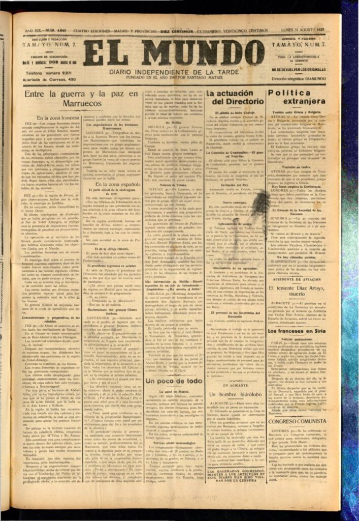 Miniatura de El Mundo del 31 de agosto de 1925