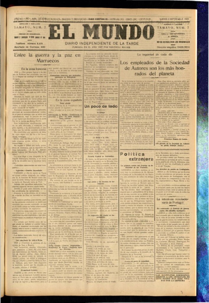 Miniatura de El Mundo del 3 de septiembre de 1925