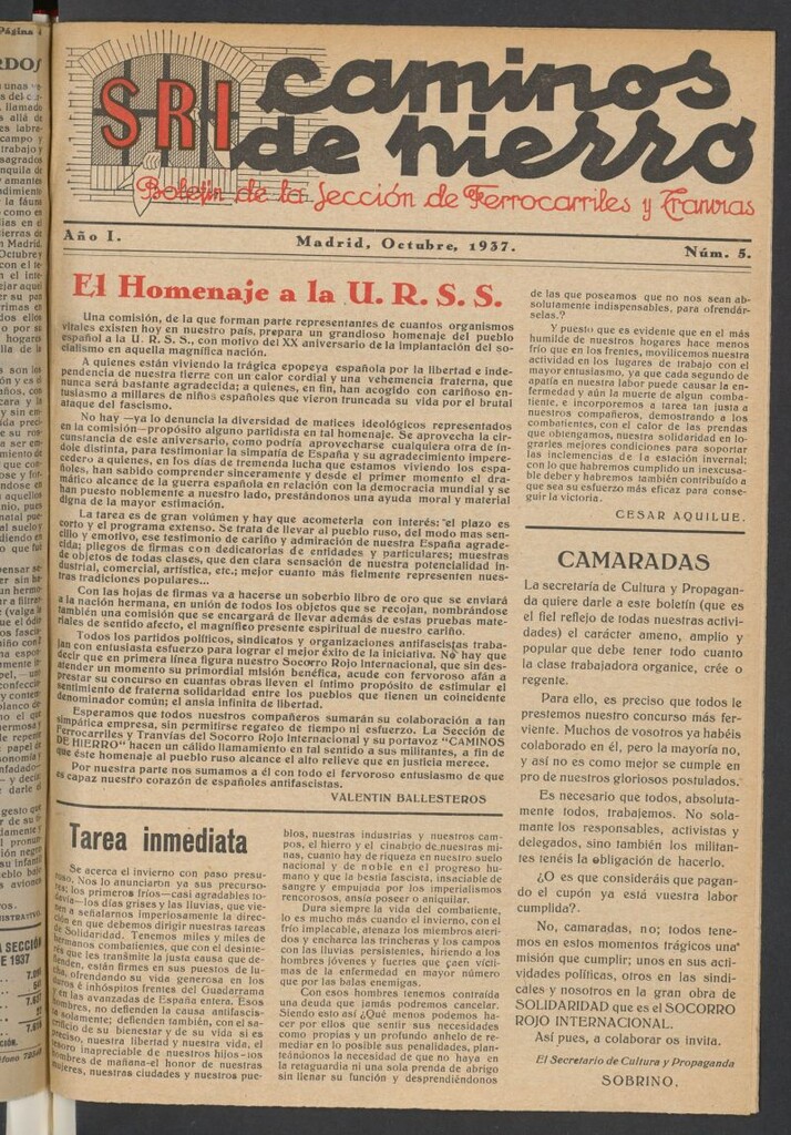 Miniatura de Caminos de Hierro : Boletín de la Sección de Ferrocarriles y Tranvías de octubre de 1937