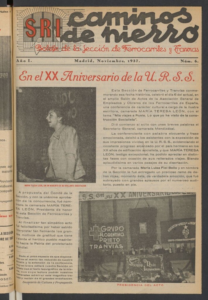 Miniatura de Caminos de Hierro : Boletín de la Sección de Ferrocarriles y Tranvías de noviembre de 1937