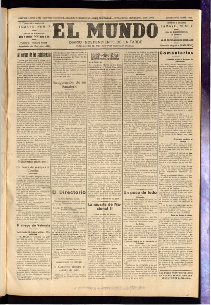 Miniatura de El Mundo del 8 de octubre de 1925
