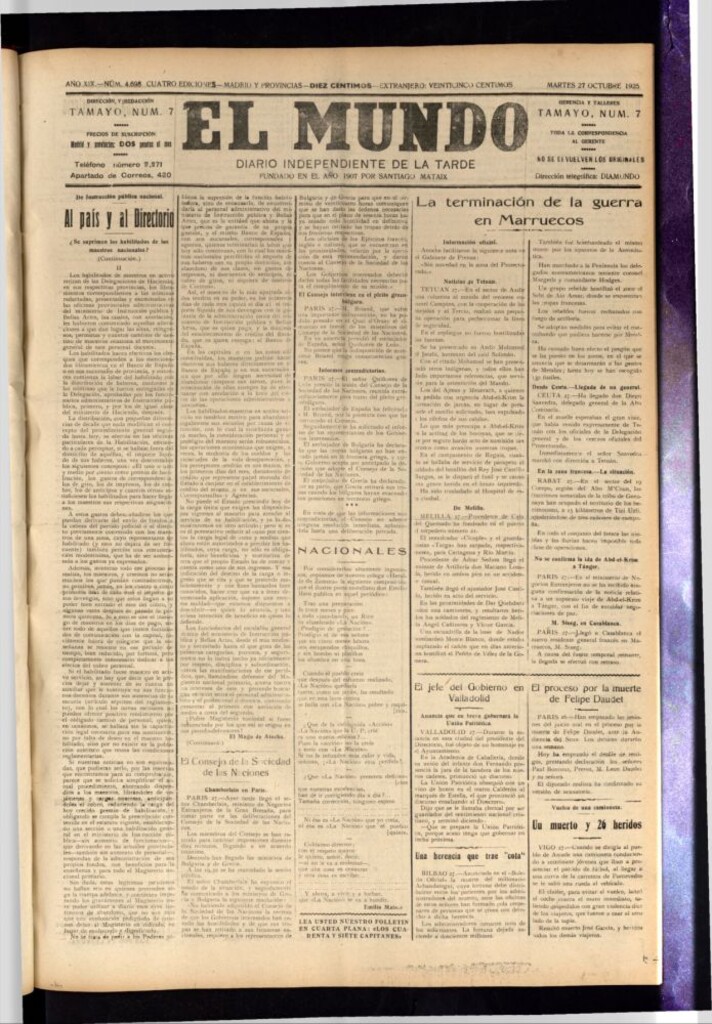 Miniatura de El Mundo del 27 de octubre de 1925