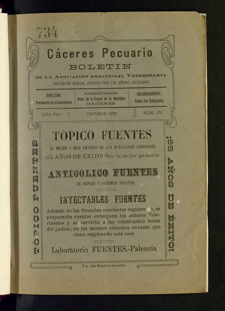 Miniatura de Cáceres Pecuario : Boletín de la Asociación Provincial Veterinaria de octubre de 1939