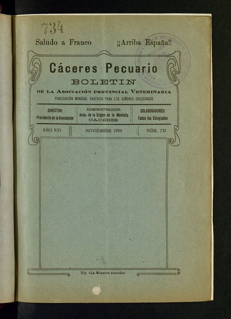 Miniatura de Cáceres Pecuario : Boletín de la Asociación Provincial Veterinaria de noviembre de 1939