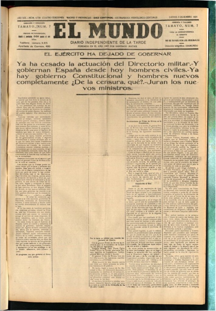 Miniatura de El Mundo del 3 de diciembre de 1925