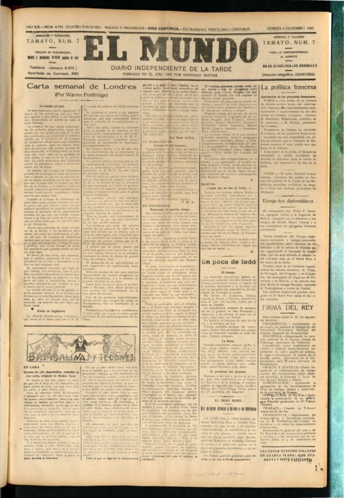 Miniatura de El Mundo del 4 de diciembre de 1925