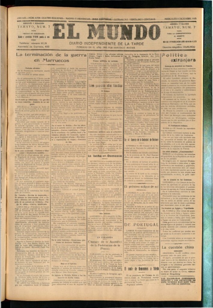 Miniatura de El Mundo del 9 de diciembre de 1925
