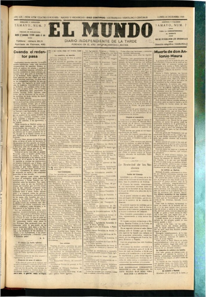 Miniatura de El Mundo del 14 de diciembre de 1925