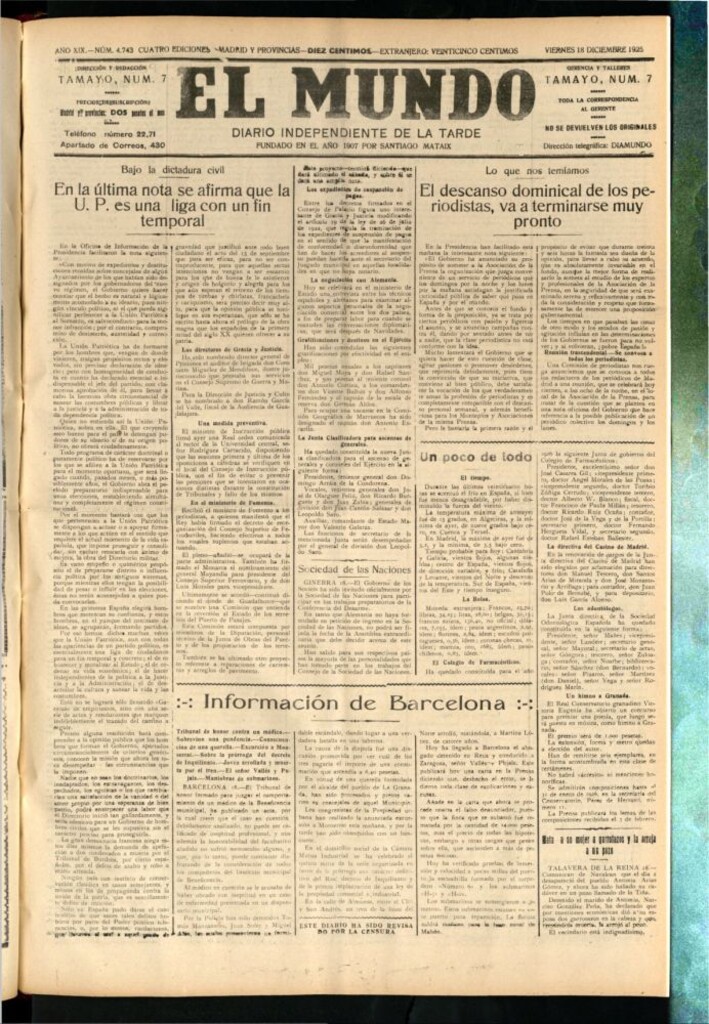 Miniatura de El Mundo del 18 de diciembre de 1925
