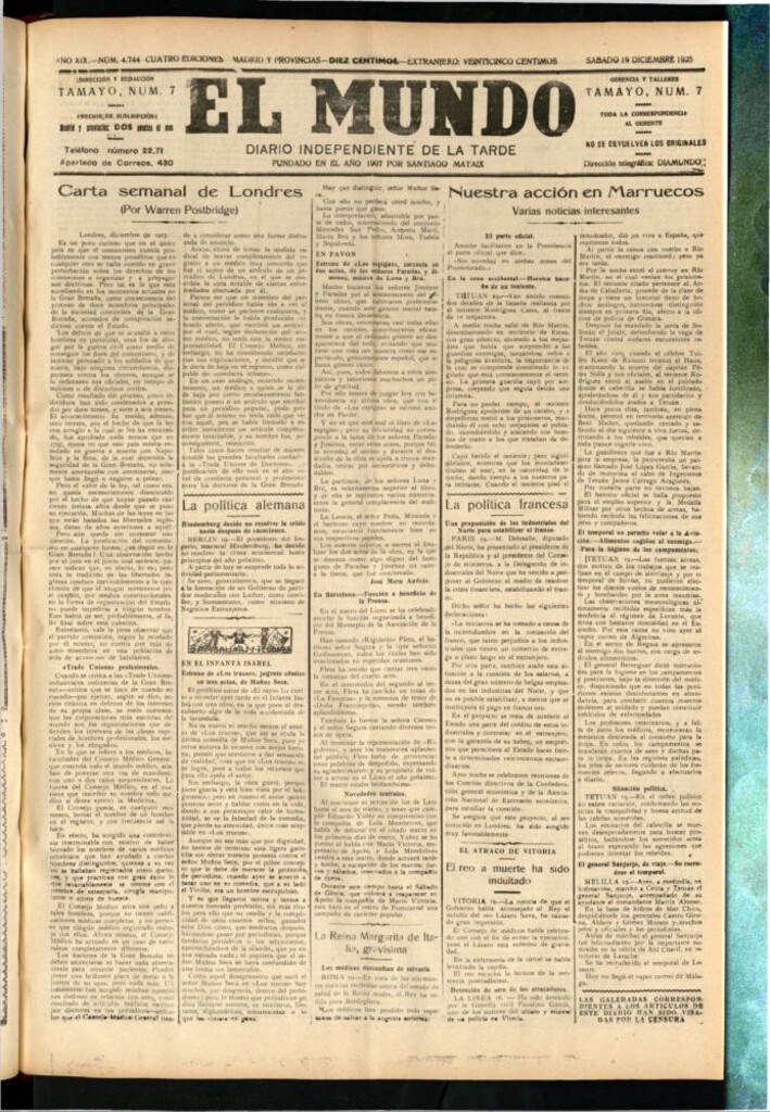 Miniatura de El Mundo del 19 de diciembre de 1925
