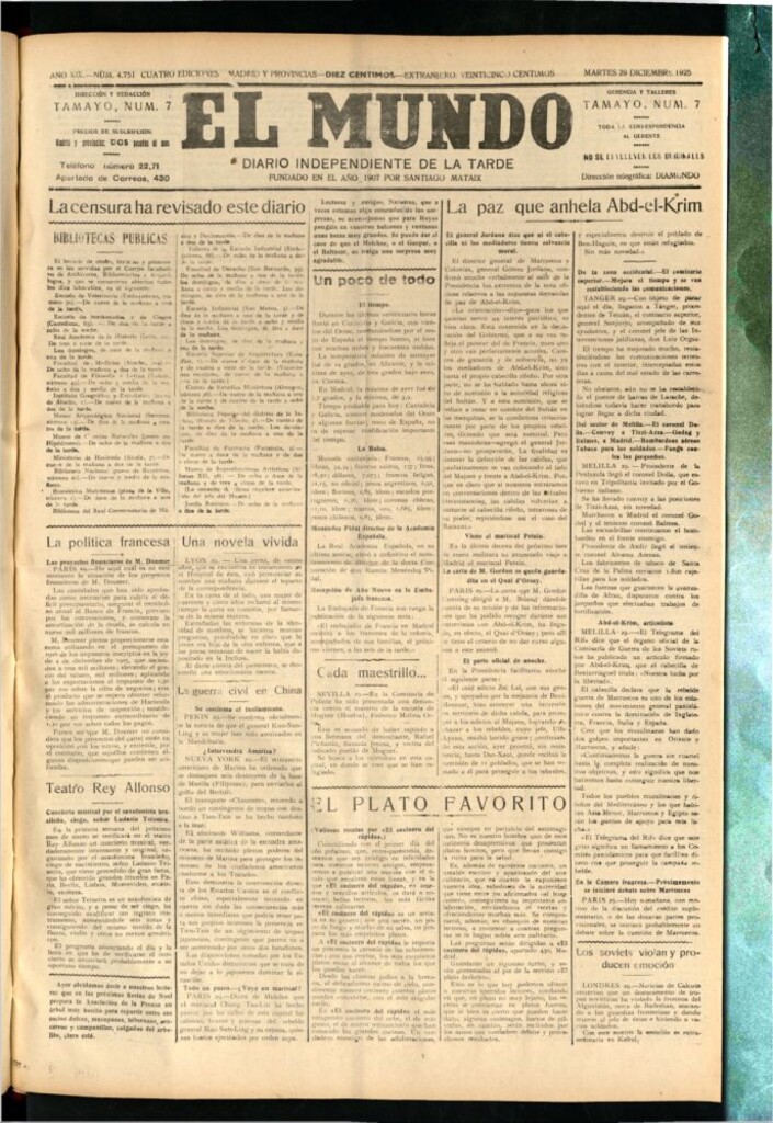Miniatura de El Mundo del 29 de diciembre de 1925