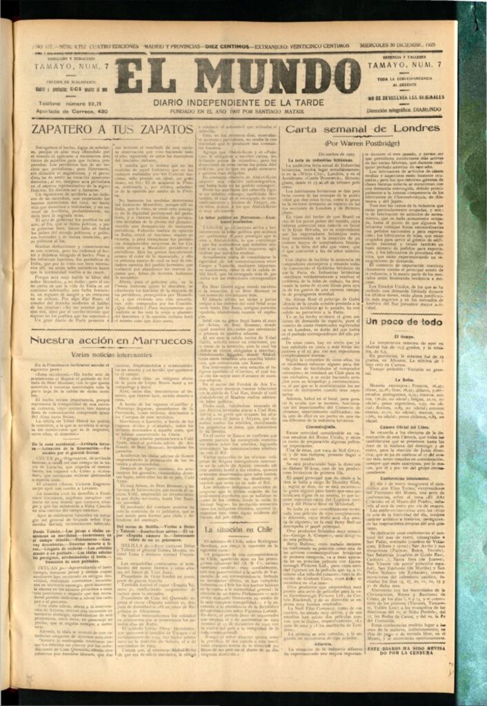 Miniatura de El Mundo del 30 de diciembre de 1925