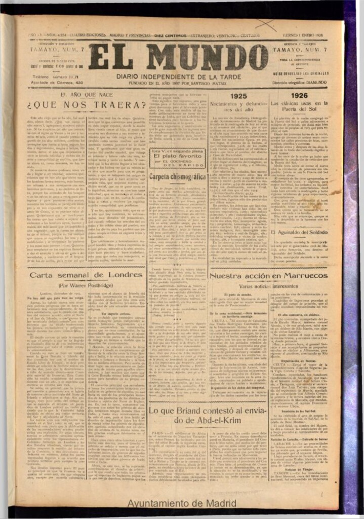 Miniatura de El Mundo del 1 de enero de 1926