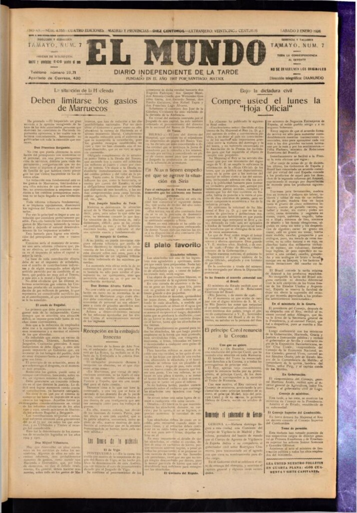 Miniatura de El Mundo del 2 de enero de 1926