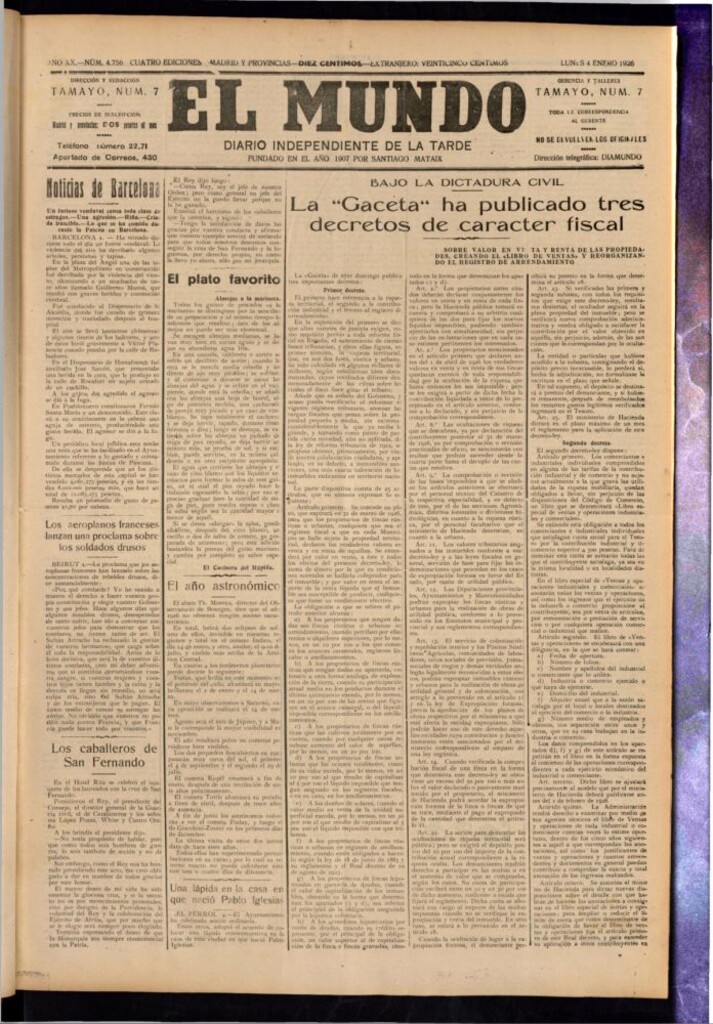 Miniatura de El Mundo del 4 de enero de 1926