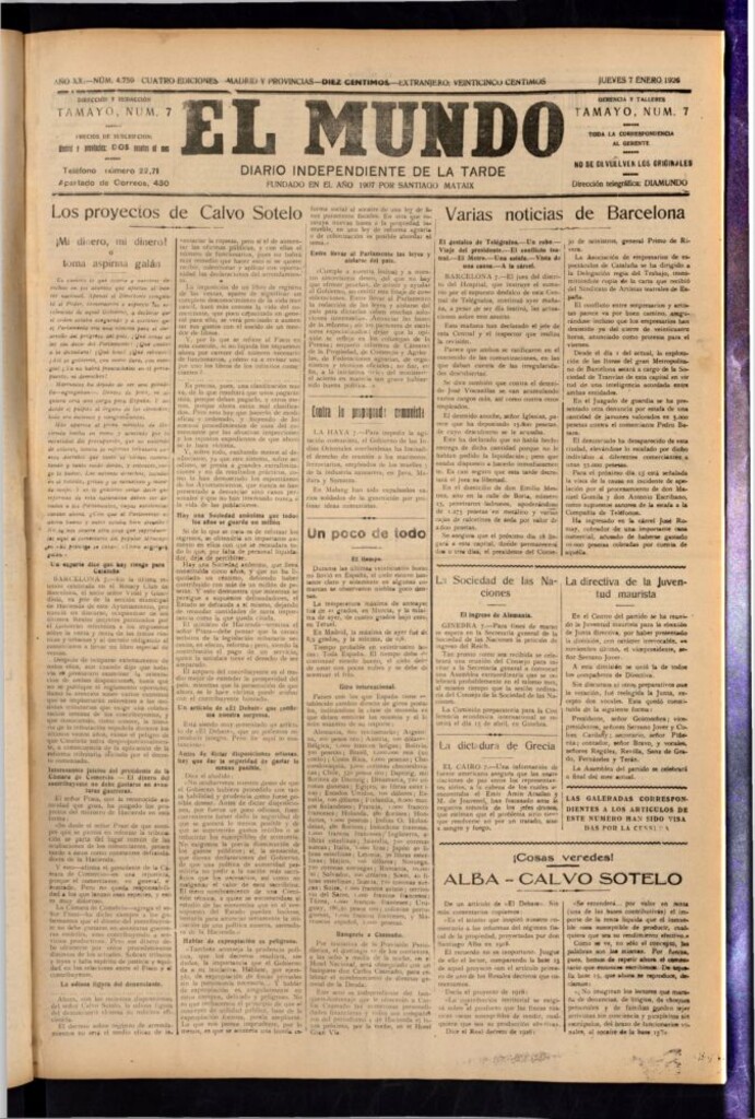 Miniatura de El Mundo del 7 de enero de 1926