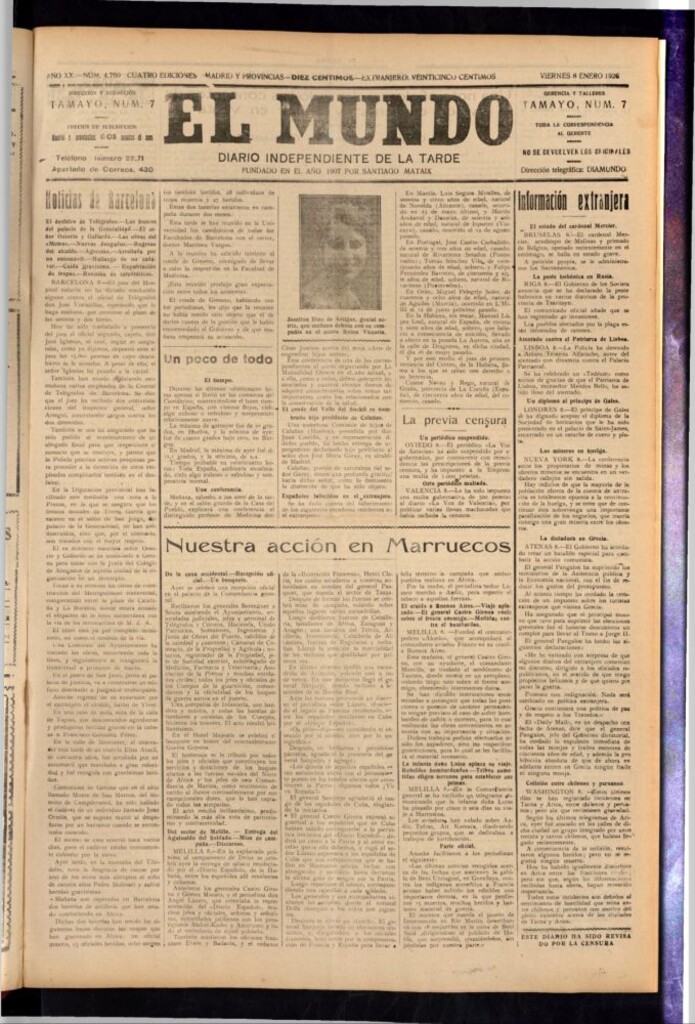 Miniatura de El Mundo del 8 de enero de 1926